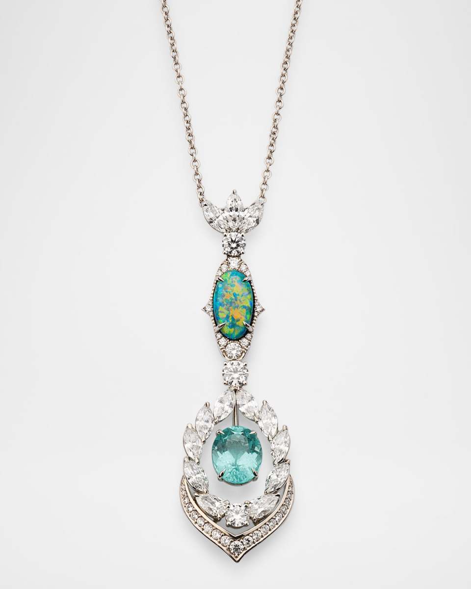Platinum Diamond, Paraiba Tourmaline, and Black Opal Necklace